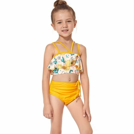 

Summer Savings Clearance! Edvintorg 3-12 Years Swimsuit For Kids Girls Summer Bathing Suit Swimwear Children s Swimsuit High Waist Drawcord Printed Split Bikini Suit