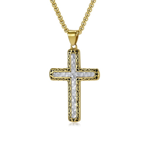 14K Yellow Gold Golden Color Cross Pendant Necklace for Women Charms Crosses Jewelry Men Christianity Crucifix Religiou
