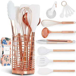 White & Gold Kitchen Tools and Gadgets - Luxe 8pc Cooking Tools and Gadgets with Anti-Slip Handles, Gold Utensils Set, Gold Kitchen Accessories and