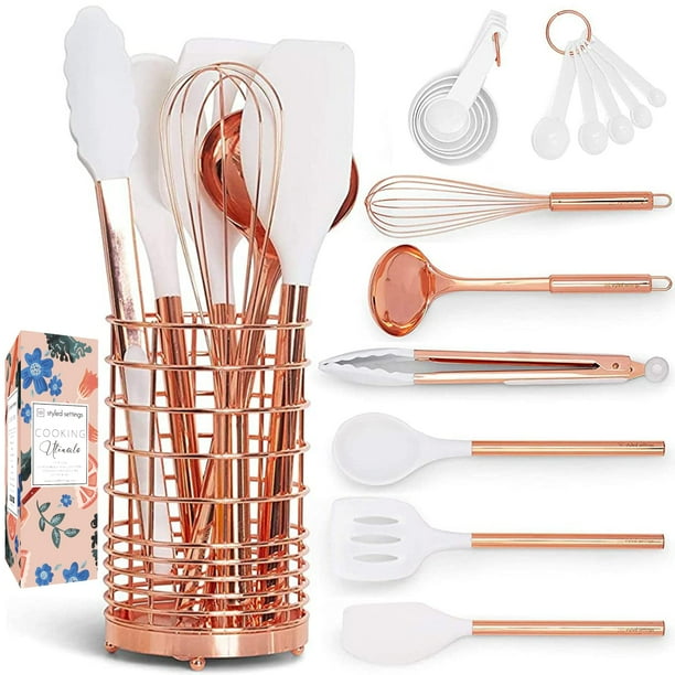 Styled Settings White Silicone & Copper Kitchen Utensils Set with