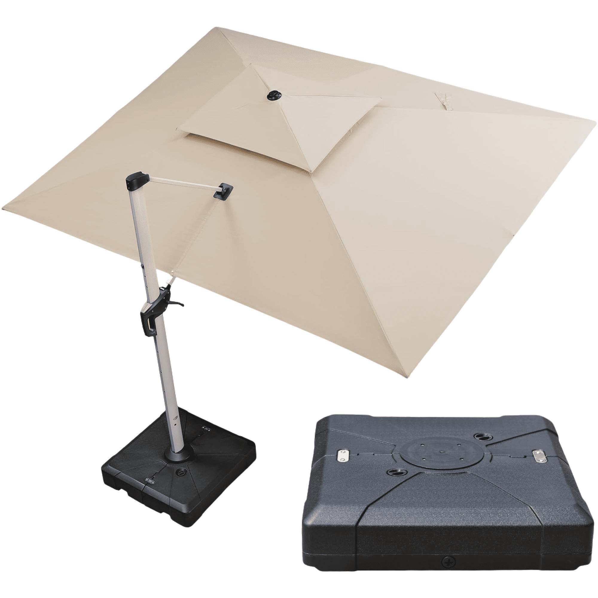 PURPLE LEAF Parasol Rectangulaire de Patio 10 x 13 Pi de Luxe avec Base, Grand Parasol Déporté à Mât Décentré avec Rotation à 360°, Beige