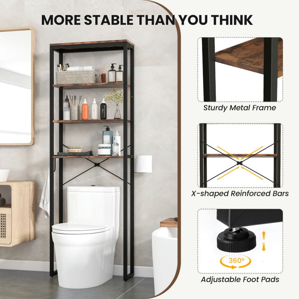 Finihen Toilet Storage Rack, Towel Rack, Towel Holder, 4-Tier Freestanding Over the Toilet Storage Rack, for Bathroom, Rustic Brown