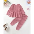 thumbnail image 6 of 12 Months Baby Girls Clothes 18 Months Girls Fall Winter Outfits Set Solid Color Infant Girl Long Sleeve Sweatshirt Top Pants Set Pink, 6 of 6