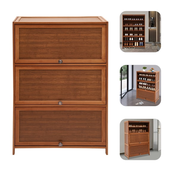 Brown 7-Tier Bamboo Shoe Cabinet, Flip-Up Door Floor Standing Rack for Shoes Sundries Living Room Porch