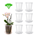thumbnail image 1 of 6 Pack 4 Inch Clear Orchid Pots with Trays, Air-Column Base Nursery Pots for Orchids, Hoya, Monstera Cuttings, Philodendron and Tropical Plants, 10 Plant Labels Included, 1 of 9