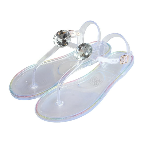Bmisegm Ladies Ladies Summer Rhinestone Jelly Clip Toe Beach Big Size Flat Transparent Sandals Womens Sandals Summer Clear 8.5