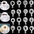 thumbnail image 1 of Plantillas de decoración de café, 16 Uds., plantillas de plantilla para pastel, decoración, plantillas de café reutilizables, herramienta de espuma, plantillas de arte Latte, 1 of 5