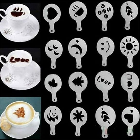 16 PCS Coffee Decorating Stencils Cake Stencil Templates Decoration Reusable Coffee Stencils Tool Foam Latte Art Stencils