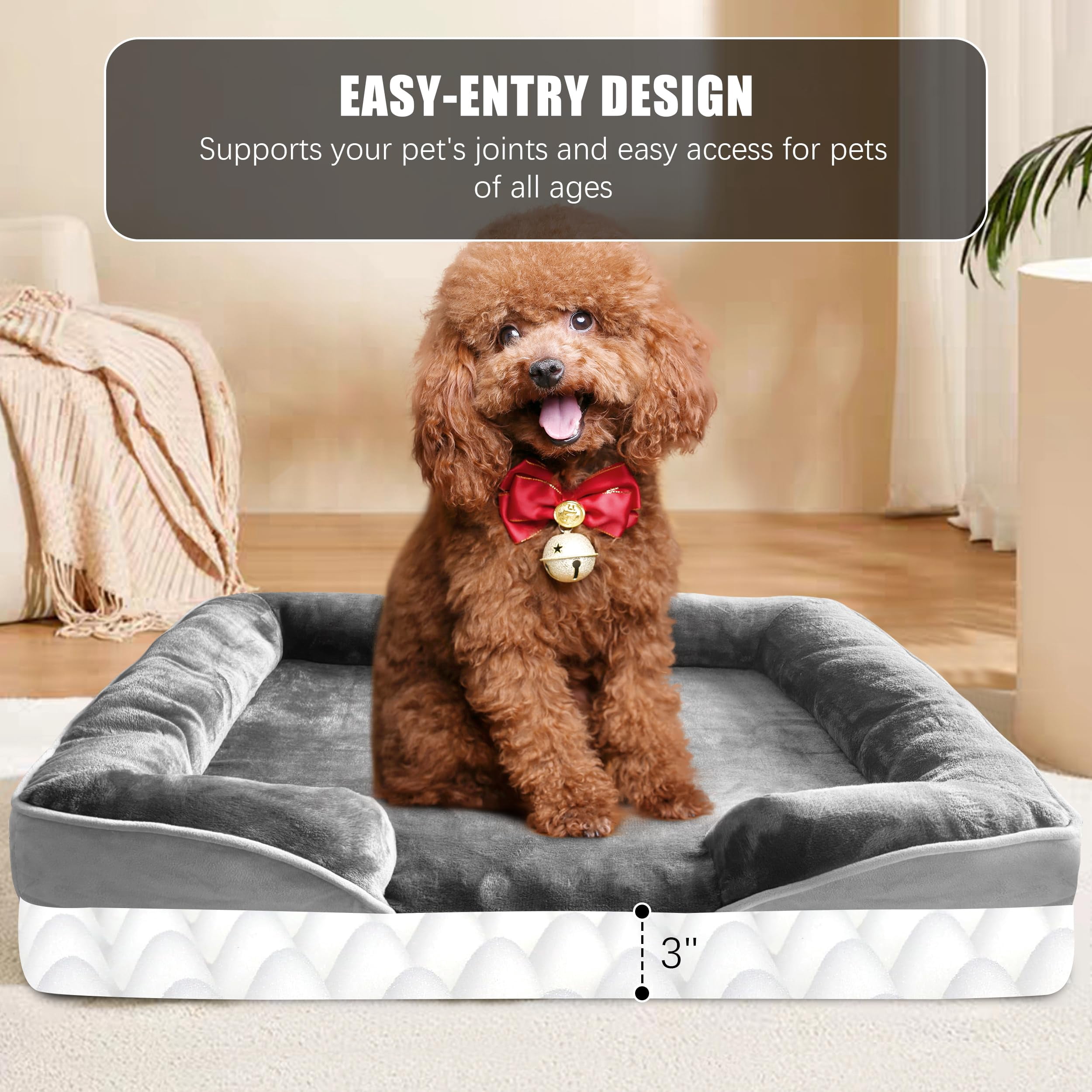 Dog Bed With Sides - Sofa Beds For Small Dogs  Supportive Foam Pet Couch Washable Removable Cover Waterproof Lining And Non-slip Bottom Grey S