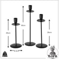 thumbnail image 3 of Modernist Tulip-Top Taper Candle Holders, Set of 3, Artisan Crafted, Drip Catcher Design, Varnished in Black, Iron, 11.75, 10.25, and 7.75 Inches Tall, 3 of 6