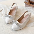 thumbnail image 4 of Owordtank Girls Pointed Toe Crystal Pump Rhinestone Bow Block Low Heel Slip On Comfy Shoes, 4 of 7