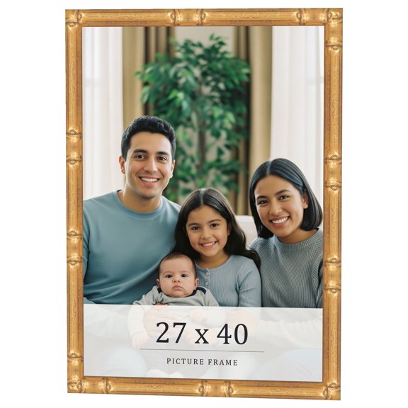 27x40 Frame Gold Bamboo Solid Wood Picture Frame | 0.75 Inch Moulding Width | Interior Frame Depth