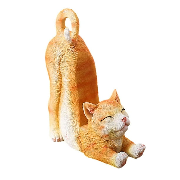 Figura de gato para teléfono, adorno decorativo de escritorio para estantería, escritorio y oficina. Naranja
