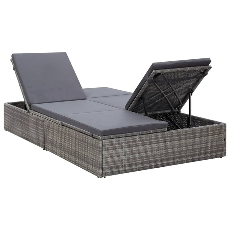 moobody Double Sun Lounger with Cushion Poly Rattan Gray