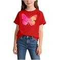 thumbnail image 2 of Spazoro Girls Graphic T-Shirts Tee, Butterfly Print Crew Neck Short Sleeve Cotton Casual Tops for Kids Red Size 6-8, 2 of 7