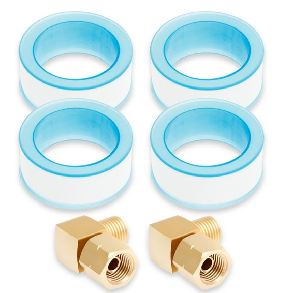 2Pcs LPG Gas Adapter Copper Elbow 90 Degree 1/4 Inch Left Thread Gas Hose Connector Fitting with 4 Raw Tapes for Camping Cookers