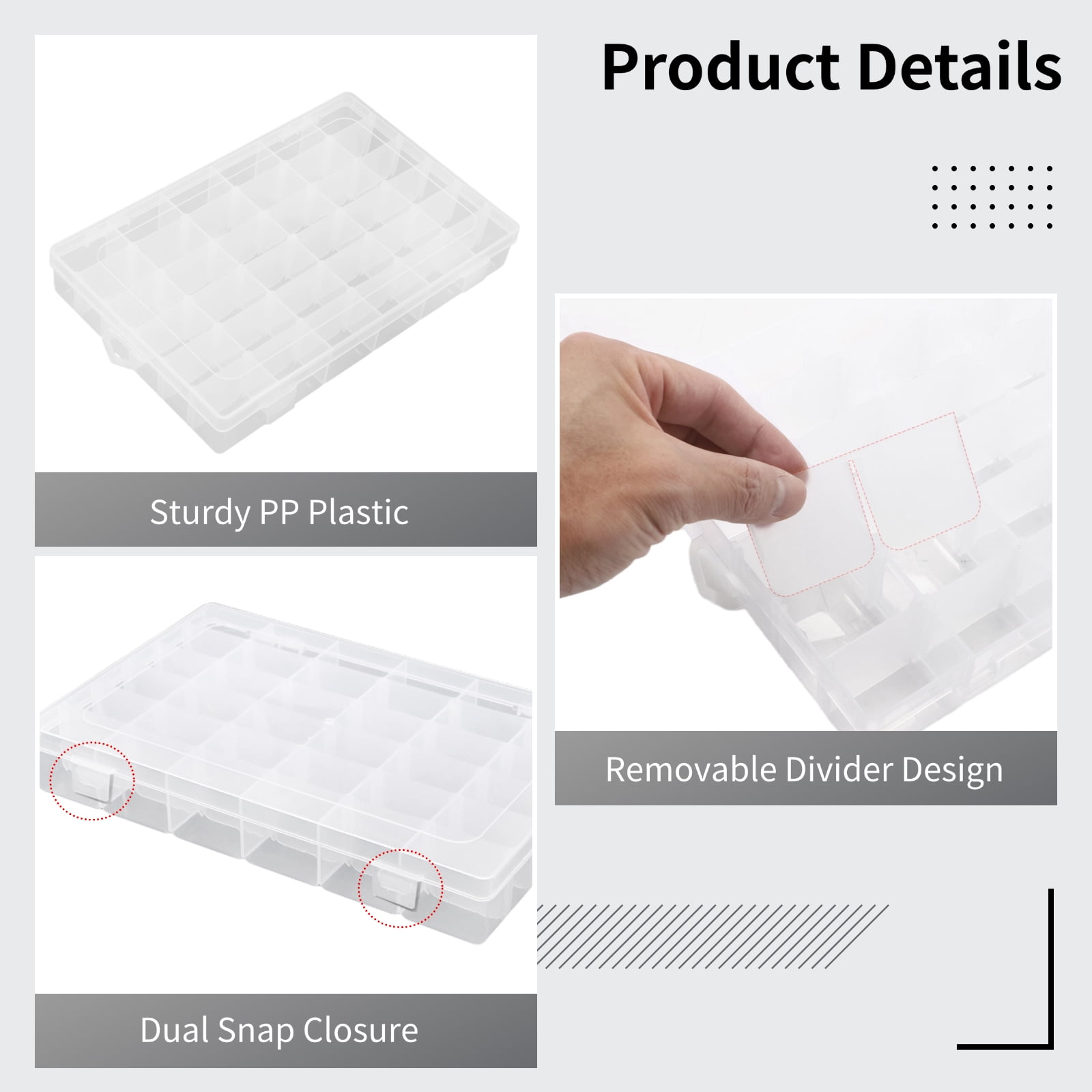 8 Pcs Bead Storage Containers, 36 Grids Plastic Organizer Box with Removable Dividers and Label Stickers, Clear Jewelry Craft Storage Case for Beads, Small Accessories, 10.8 x 6.9 x 1.7 in