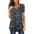 thumbnail image 1 of Pompotops Haut/chemise à Manches Courtes Col en V Imprimé Mode Grande Taille pour Femmes Été Liquidation, 1 of 5