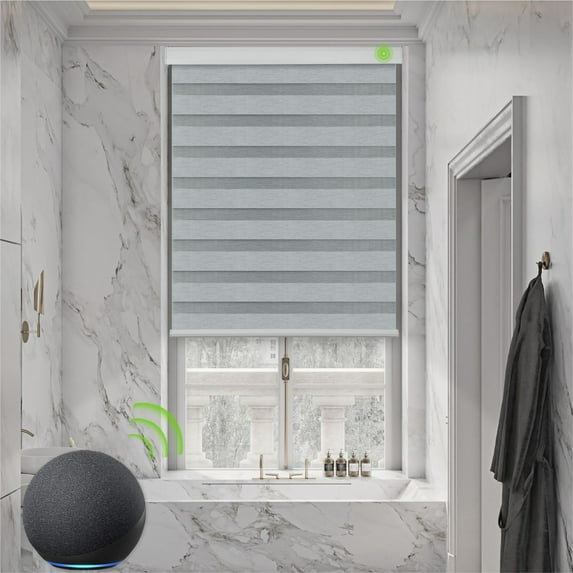 Yoolax Motorized Horizontal Blinds Smart Day and Night Roller Shades Electric Zebra Blind(80% Shading Luxury Grey,23"W x 72"H)