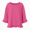 thumbnail image 6 of Towmus Womens 3/4 Sleeve Tops Knit Cotton Ladies Blouses Crew Neck T Shirts for Women Loose Fit Ruffle Sleeve Tunic Tops, L, Hot Pink, 6 of 8