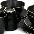 thumbnail image 3 of Elama Modern 16 Piece Stoneware Dinnerware Set in Matte Black with Gold Rim, 3 of 9