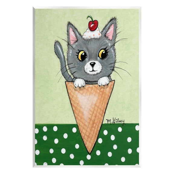 Stupell Industries Cat in Ice Cream Cone Animals & Insects Painting Unframed Art Print Wall Art, 10 x 15
