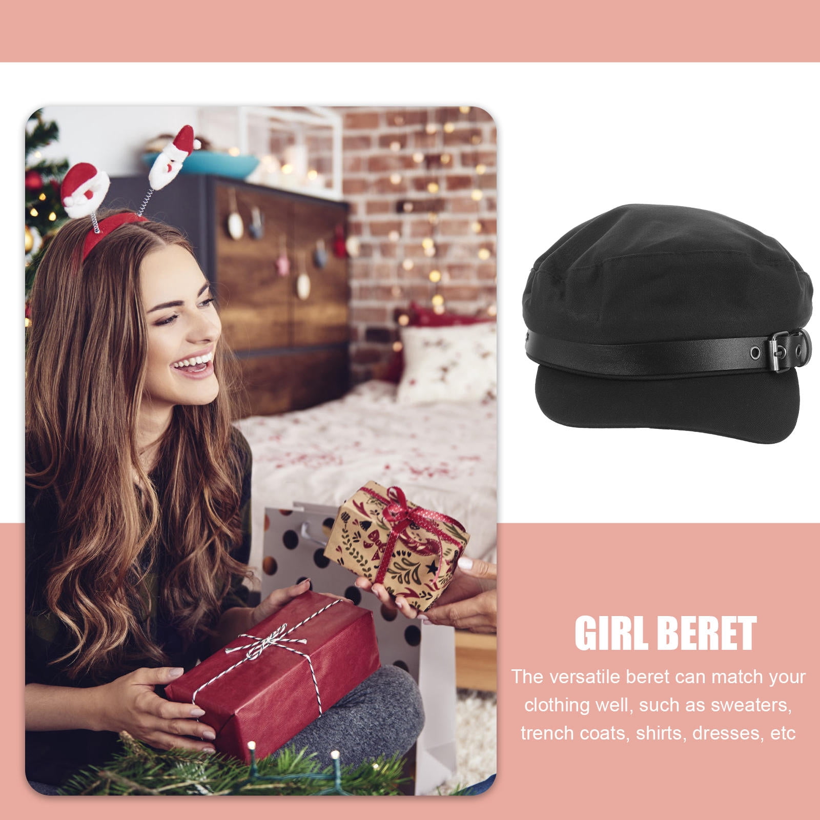 FOMIYES Black Polyester Cotton Beret for Women, 1 Pack Stylish Hat with Decorative Design for Party, Outing, Travel, Work, Shopping