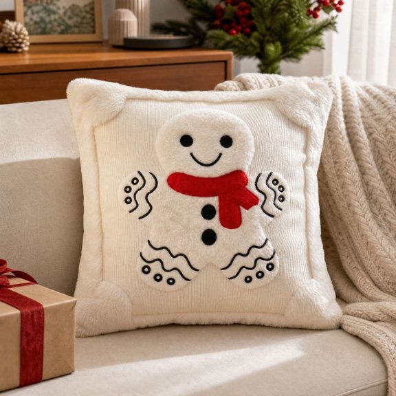 Christmas Snowman Pillow Covers, 18x18 Inch, Christmas Throw Pillow Cover, Winter Soft Plush Cushion Case Decoration for Sofa Couch