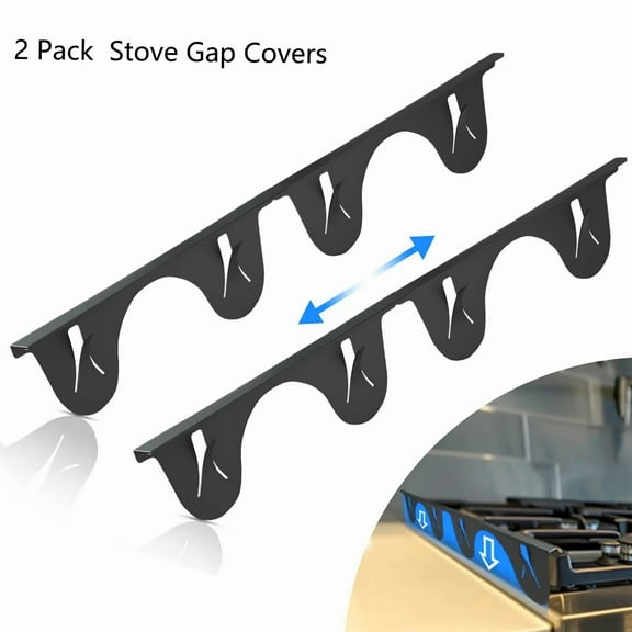 Stove Gap Covers,Stainless Steel Stove Gap Guard Adjustable Length 13.8” to 27.6” for Kitchen, Range Trim Kit, Black