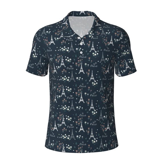 Kuqiui Mens Golf Polo Shirt Dry Fit Performance Sport Short Sleeve Golf Polo Shirts for Men-Romantic Eiffel Tower