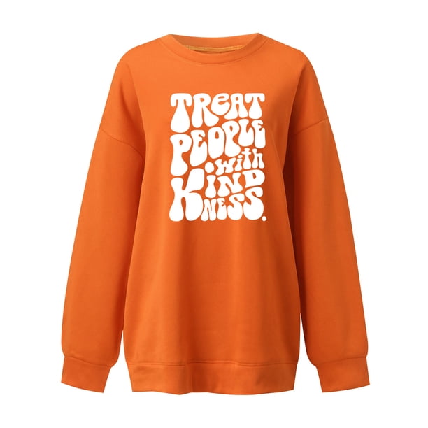 Gibobby Sudaderas para mujer Sudadera para mujer, sudaderas con capucha, estampado de letras coloridas, cuello redondo, manga larga, pulóver, Tops, blusas holgadas de tamaño i(Anaranjado, XXL)