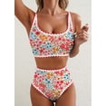 thumbnail image 4 of Conjunto de bikini Herseas de cintura alta con ribete de bloques de color floral para mujer, 4 of 5