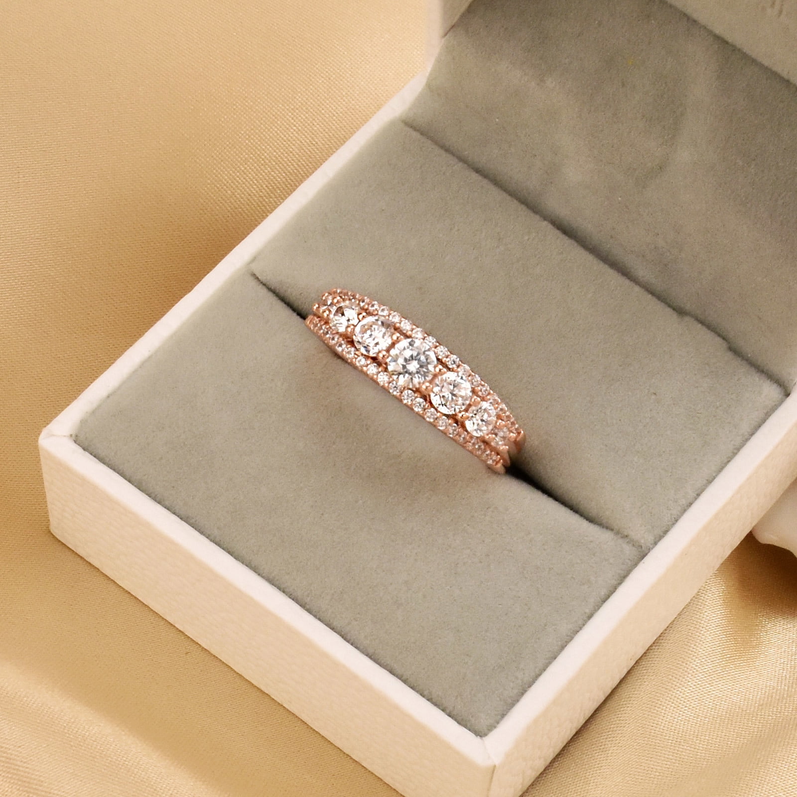 Newshe Jewellery Wedding Bands for Women 925 Sterling Silver Eternity Ring Round 18K Rose Gold Plated CZ Size 6.5