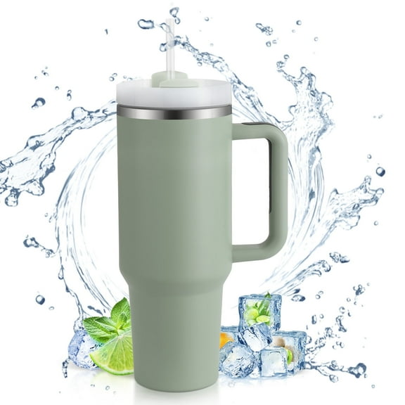 Ochapa 40 oz Tumbler with Handle and Straw, Travel Mug for Car, 2-in-1 Lid Stainless Steel Tumblers