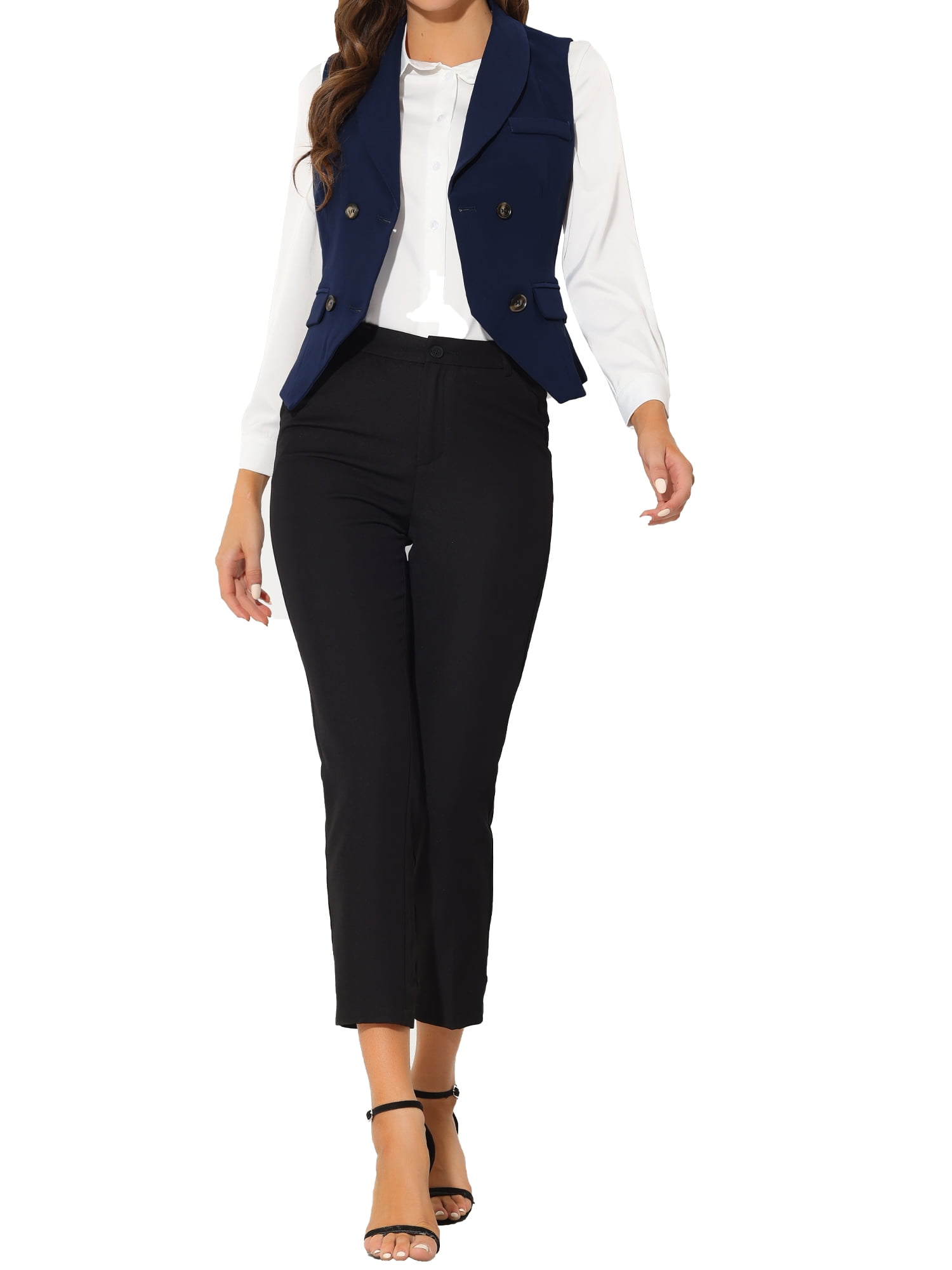 Unique Bargains Women's Elegant Waistcoat Double Breasted Shawl Lapel Suit Vest