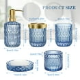 thumbnail image 4 of AOMOTA 5Pcs Bathroom Accessories Set, Modern Glass Bathroom Accessories with Lotion Soap Dispenser, Soap Dish, Toothbrush Holder, Tumbler, Cotton Swab Jars, Perfect for Bathroom Theme Gift,Blue, 4 of 11