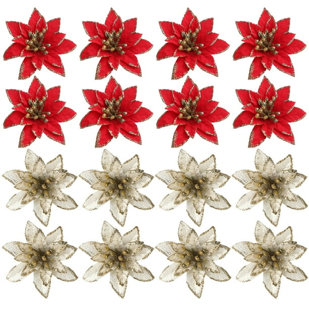 24 piezas de flores de brillo navideño flores artificiales decorativas de guirnalda de Navidad
