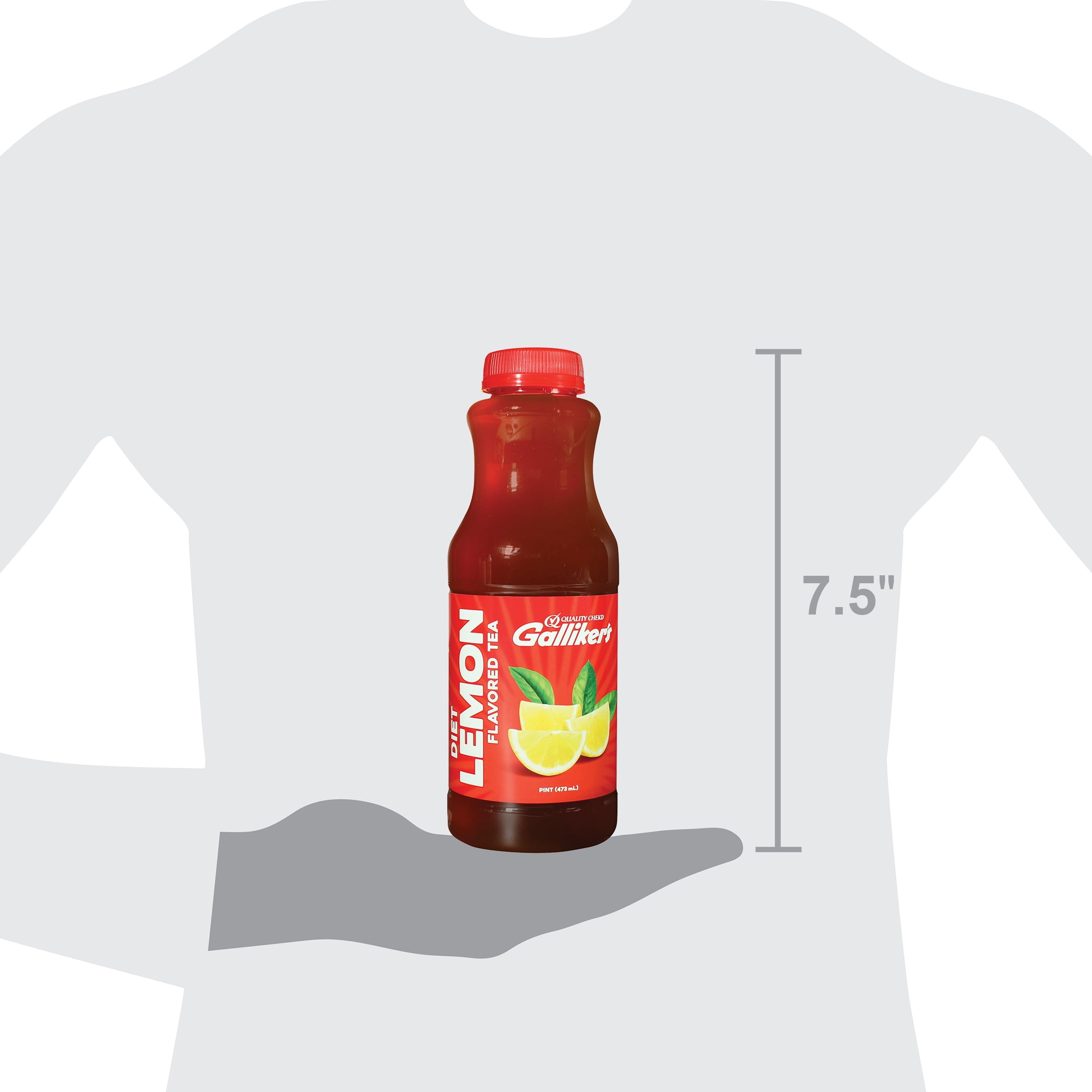 Galliker's Diet Lemon Flavored Iced Tea, Pint, Plastic Bottle, Naturally Caffeinated