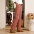 thumbnail image 5 of Nhthy Women's Summer Button Closure Linen Long Pants, Solid Straight Leg Full Length Casual Capri Trousers Orange M, 5 of 5