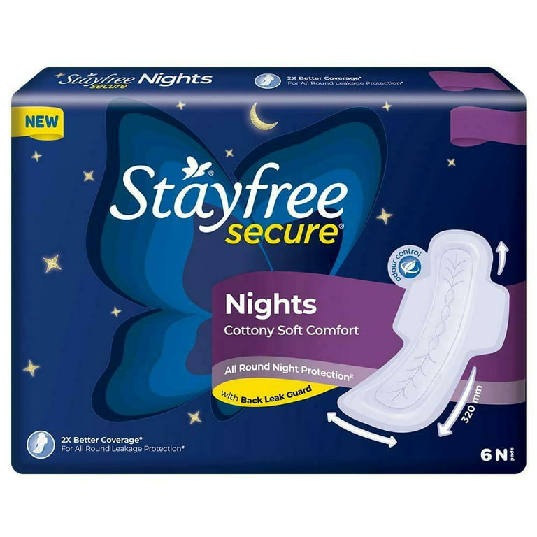 Stayfree Secure Nights Cottony Soft Comfort Sanitary Pad, 6 Count