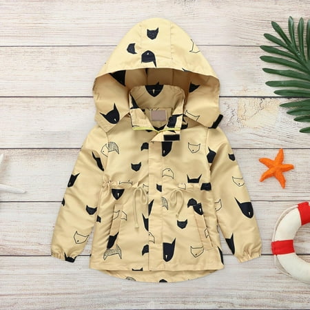 

QISIWOLE Toddler Kids Baby Boys Girls Fashion Cute Cartoon Pattern Windproof Jacket Detachable Hooded Coat Clearance