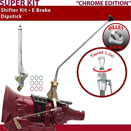 American Shifter C4 Shifter Kit 23 in. E Brake Dipstick Chrome Push Button 11 Handle Billet Knob for F83B9