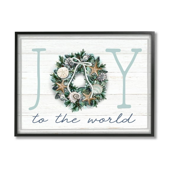 Stupell Industries Joy To The World Nautical Wreath Graphic Art Black Framed Art Print Wall Art, Design by Elizabeth Tyndall