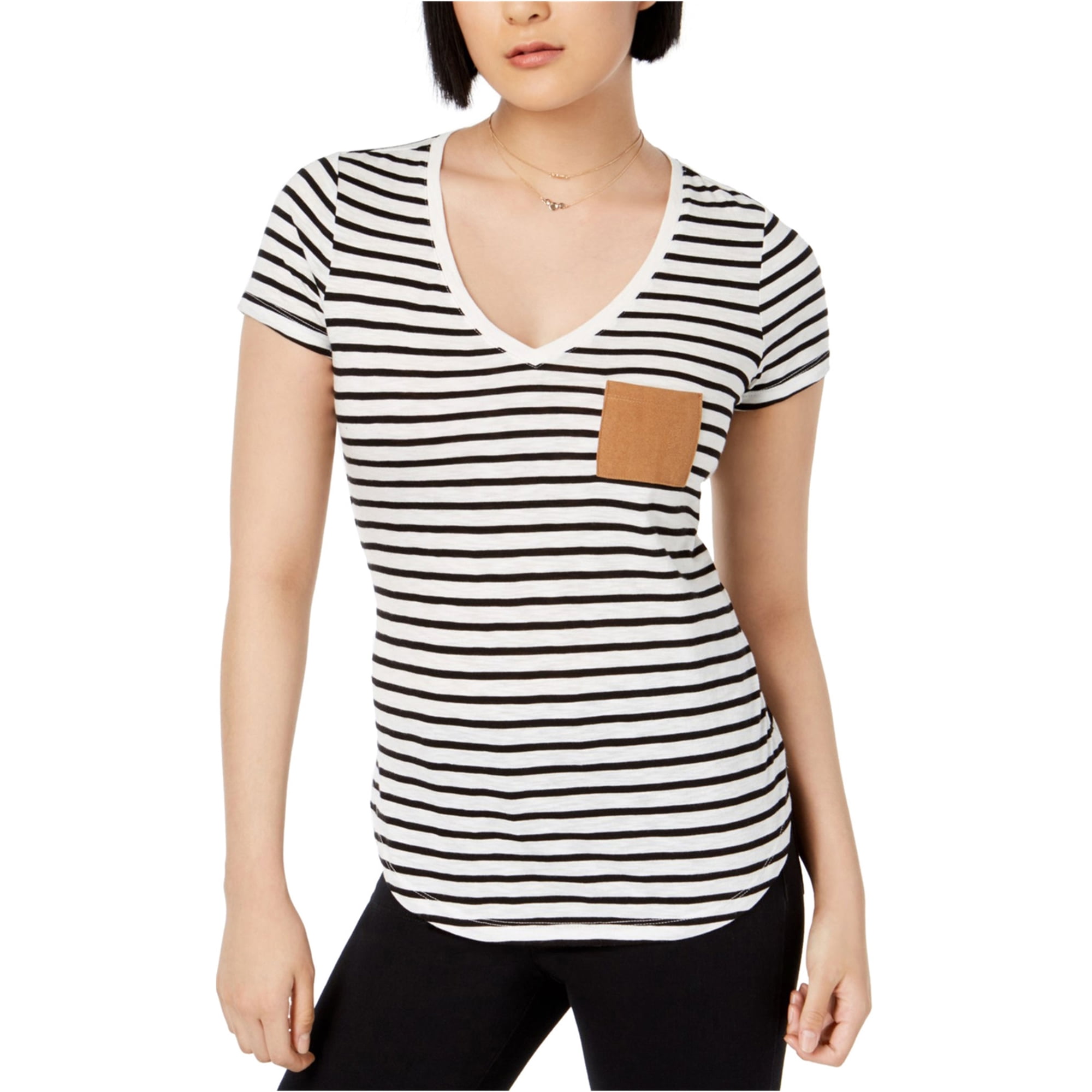 maison Jules Womens Striped Basic TShirt, White, Medium