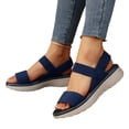 thumbnail image 4 of SZJXBUY High Platform Sandals for Women Open Toe Elegant Flat Wedge Sandals Summer Comfortable Elastic Ankle Strap Dressy Shoes Dark Blue,38, 4 of 9