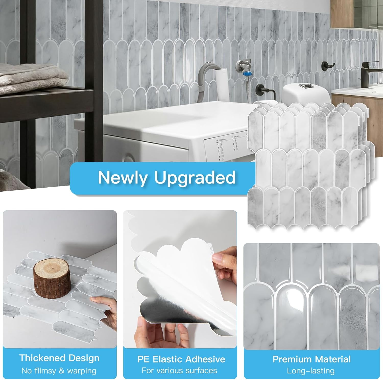 FLOLEOPA 12 x 12 Inch Heavy-Duty Peel and Stick Backsplash, Self-Adhesive Wall Tiles for Kitchen Bathroom Decor, 20-Pack