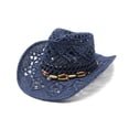 thumbnail image 4 of sususu Straw Cowboy Hat for Women Western Cowgirl Hat Wide Brim Classic Sun Hats Outdoor Beach Hat Hats Navy, 4 of 4