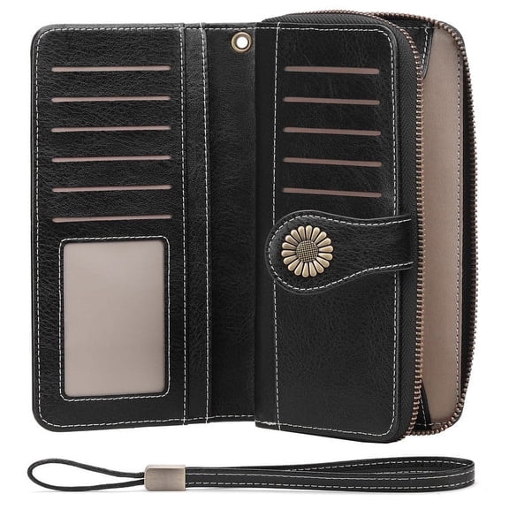 FALAN MULE Women Leather Wallet Large Capacity Bifold RFID Blocking Card Holder with Zipper Coin Pocket