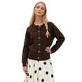 thumbnail image 4 of Womens Long Sleeve Button Up Knit Cardigan Crewneck Button Down Sweaters for Women Brown XL, 4 of 8