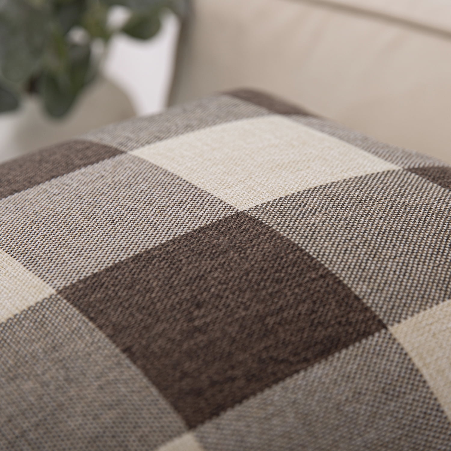 Phantoscope Christmas holiday Decorative Throw Pillow Set, Buffalo Checker Plaids Series Covers with inserts, 12" x 20", Coffee and Beige, 2 Pack
